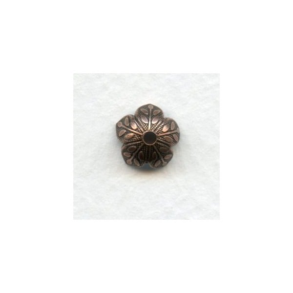 Leaf Embossed Bead Caps 8mm Oxidized Copper (12)