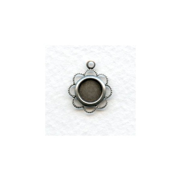 Scalloped Edge Filigree 7mm Setting Oxidized Silver (12)