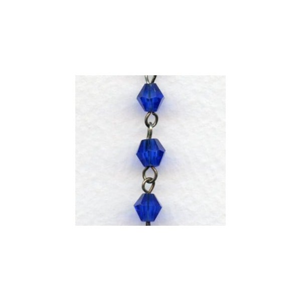 ^Sapphire 6mm Bicone Beads Rosary Chain Black Linkage (1 ft)