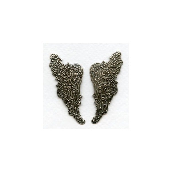 Huge Embossed Angel Wings 54mm Oxidized Silver