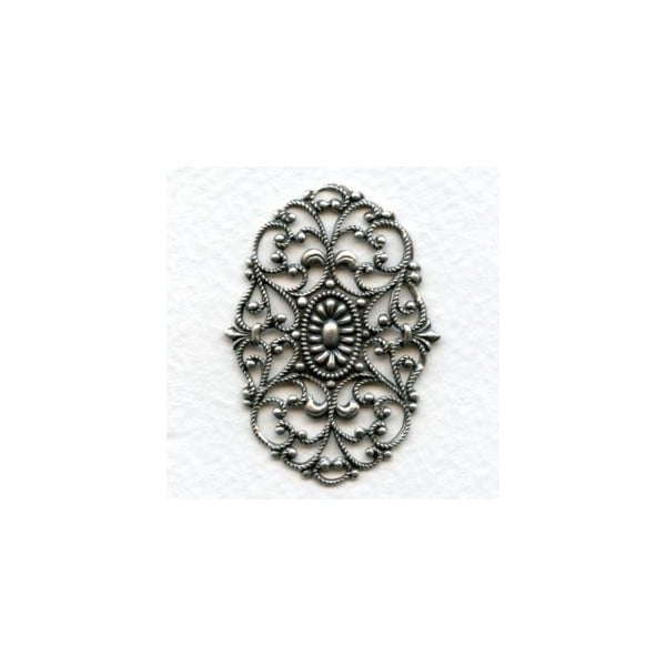 European Filigree Oval 44x34mm Oxidized Silver (1)