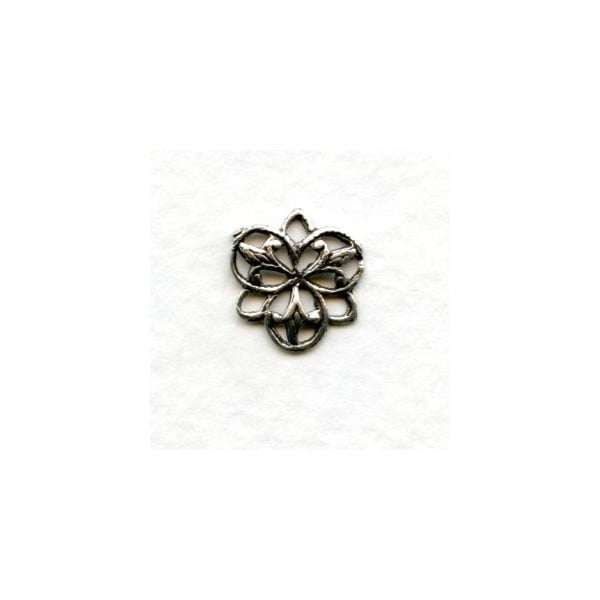 Small Three Petal Connector Filigree Oxidized Silver 11mm (12)