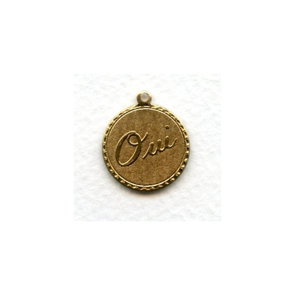 Oui and Non Pendants French Charms Raw Brass (3 Sets)