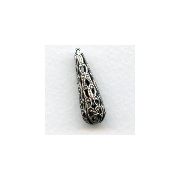 Ornate Filigree 28mm Teardrop Shape Beads Oxidized Silver (4)