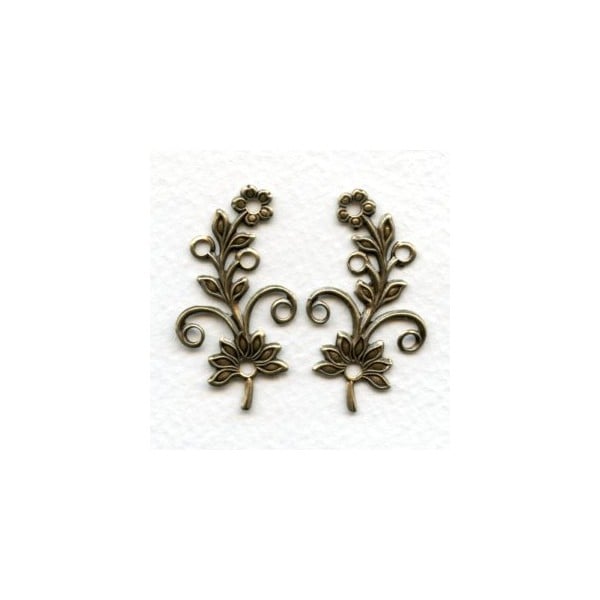 Flowers with Rivet Holes Oxidized Brass (3 pairs)