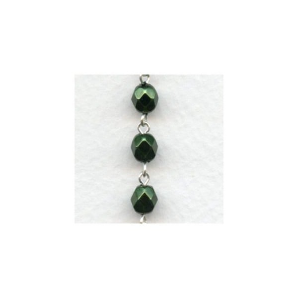 ^Hunter Green 6mm Faceted Beads Rosary Chain Silver Linkage (1 ft)