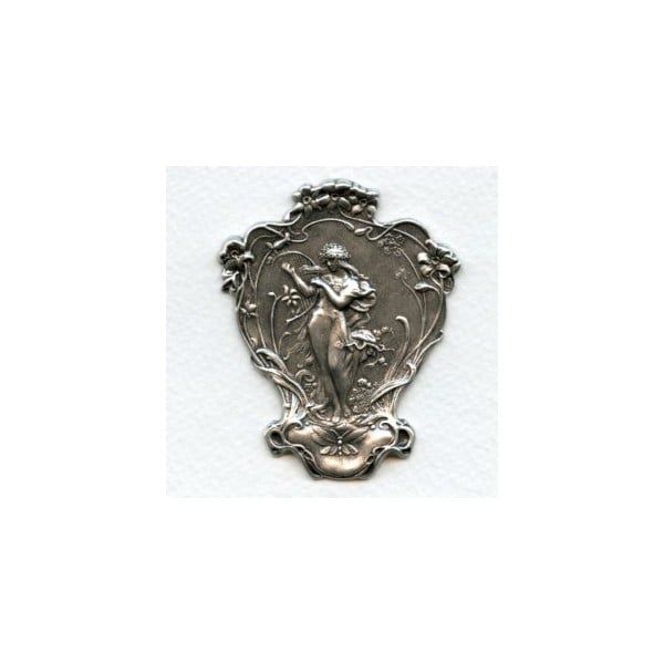 Victorian Woman with Harp Stamping Oxidized Silver (1)