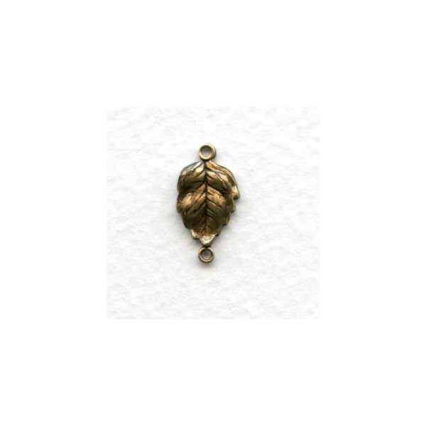 Leaf Connectors 2 Loops Solid Oxidized Brass (4)