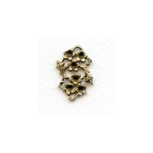 Floral Connector to Set Stones Into Oxidized Brass (6)