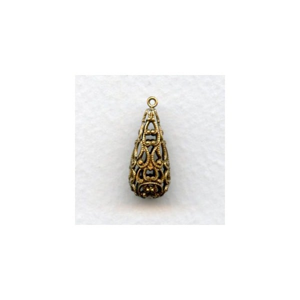 Ornate Filigree 22mm Teardrop Shape Oxidized Brass Beads (4)