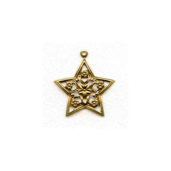 Floral Star Pendant Oxidized Brass 31mm (4)