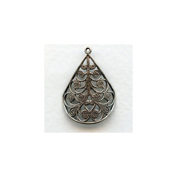 Filigree Fan Shapes Oxidized Silver 28mm