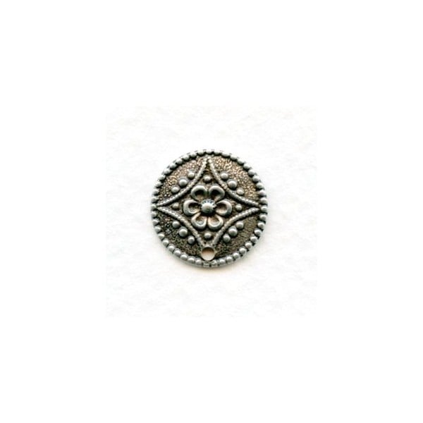 Floral Discs with One Hole Oxidized Silver (6)