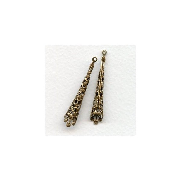 Filigree Pendant Cones Oxidized Brass 44mm (2)