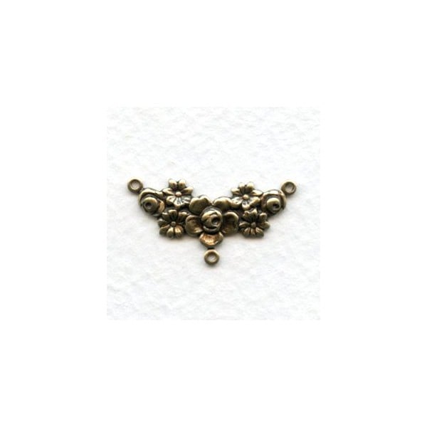 Floral Design Three Loop Connectors Oxidized Brass (6)