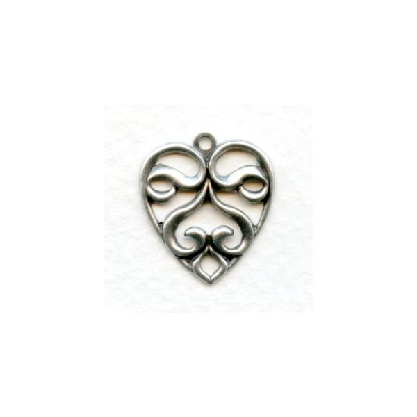Heart Shaped Pendants Oxidized Silver 21mm (6)