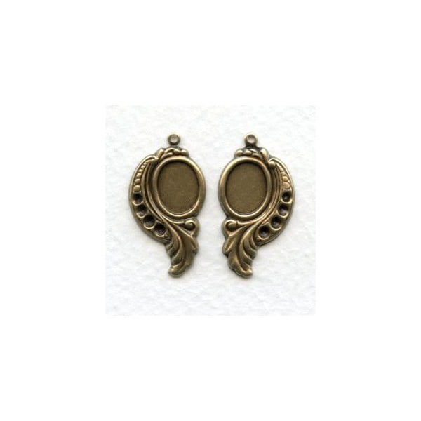 Leaf Settings 10x8mm and Rhinestones Oxidized Brass (6 sets)