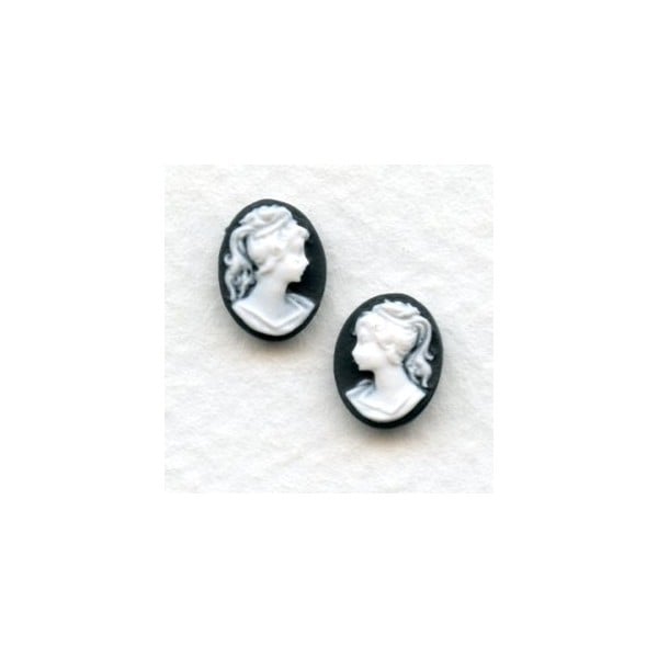 Cameos Girl in a Ponytail White on Black 10x8mm (12)