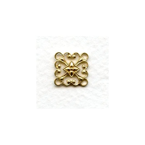 Square 12mm Filigree Connector Raw Brass (12)