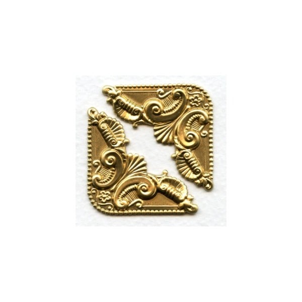Ornate Corner Flourish Raw Brass Stampings (4)