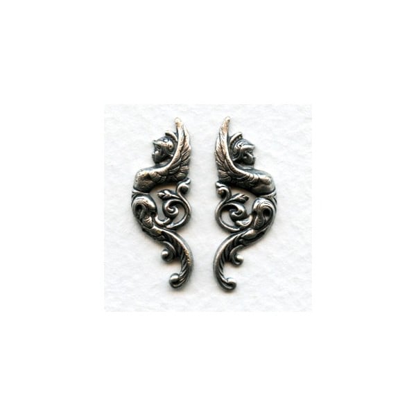 Winged Goddess Warrior Flourishes Oxidized Silver (1 set)