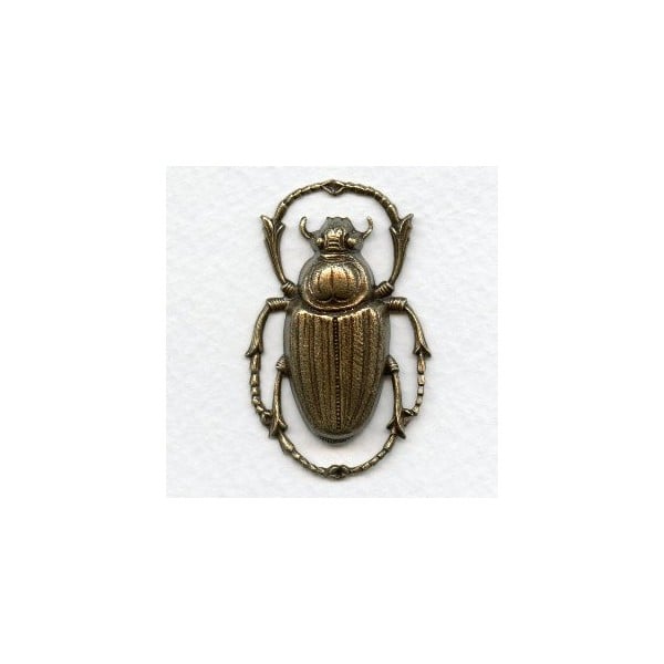 Egyptian Influence Scarab Beetle Oxidized Brass (1)