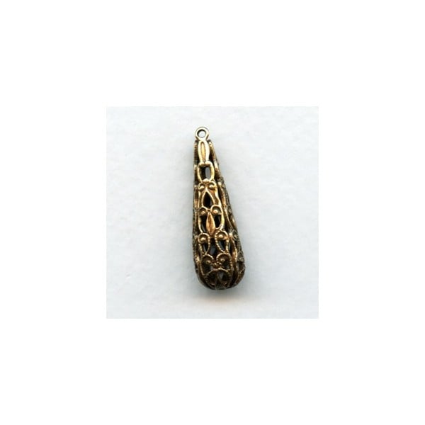 Ornate Filigree 28mm Teardrop Shape Beads Oxidized Brass (4)