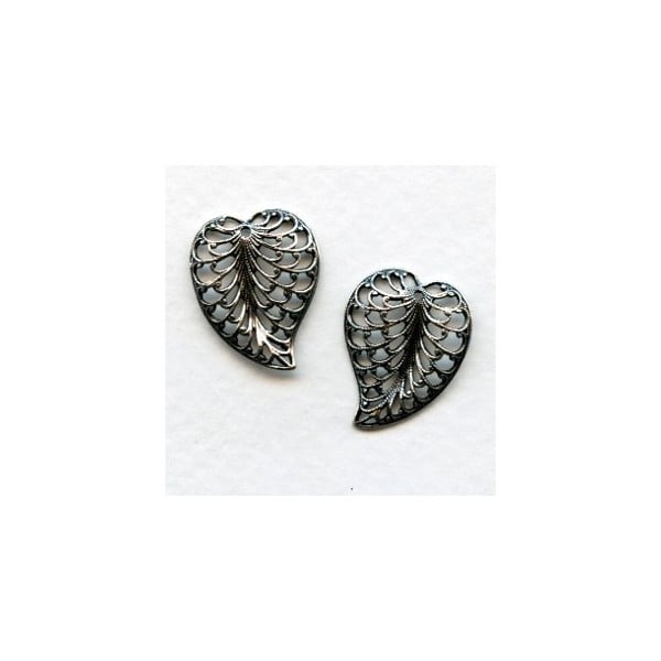 Filigree Leaves with Hole 20mm Oxidized Silver (3 sets)