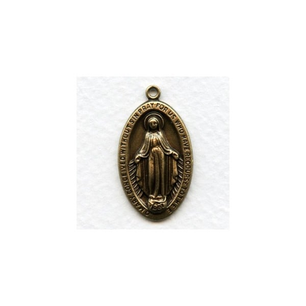 Blessed Mother Mary Medal 31mm Oxidized Brass (1)