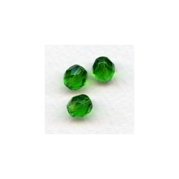 ^Emerald Glass Fire Polished Round Faceted Beads 8mm