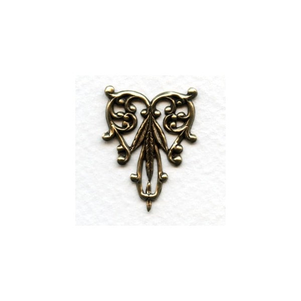 Foliate Detail Filigree Triangle Oxidized Brass 29mm (2)