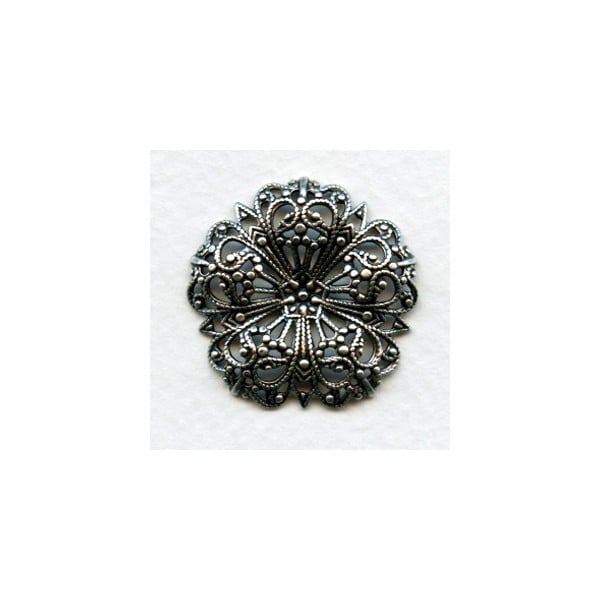 Flower Dapt Round Filigree 29mm Oxidized Silver (3)
