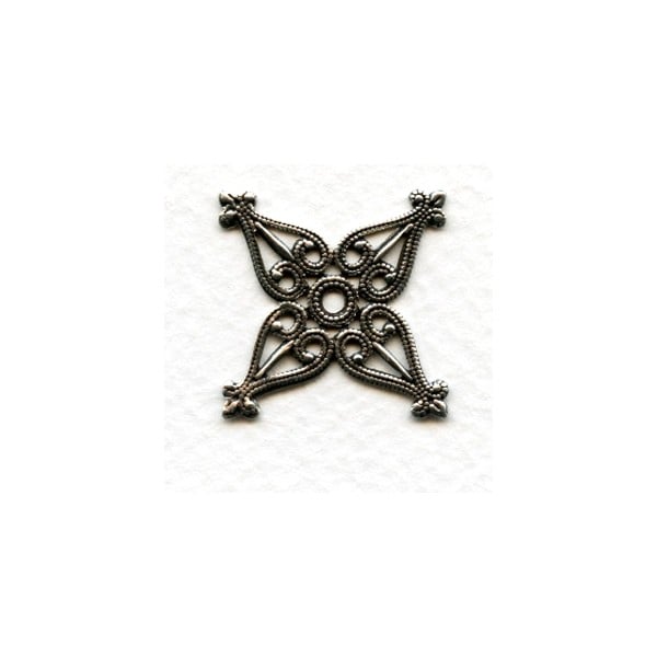 Four Point Flat Filigree Oxidized Silver (6)