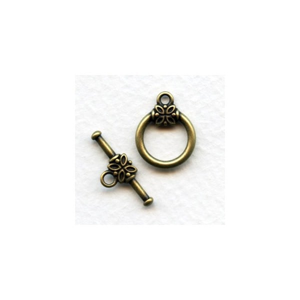 Floral Detail Toggle Set Oxidized Brass 21mm