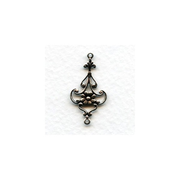Floral 28mm Connector Filigree Oxidized Silver (6)