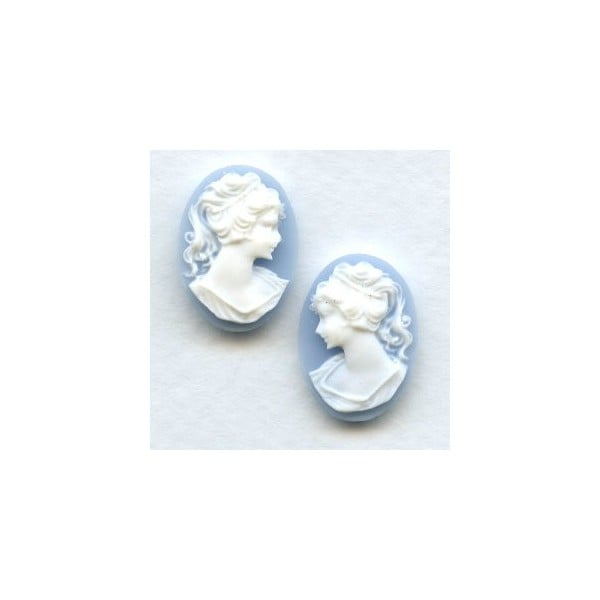 Girl in a Ponytail Cameos 18x13mm White on Blue (3 sets)