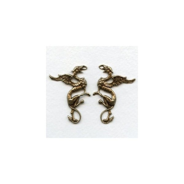 Medieval Style Griffin Stampings Oxidized Brass (1 set)