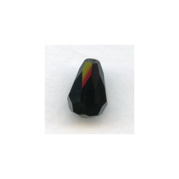Jet Machine Cut Glass Pear Shape Beads 13x9mm
