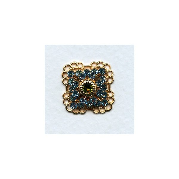 Square Filigree Multi Stone Component Aqua and Olivine (1)