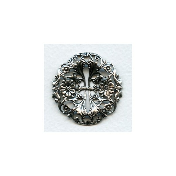 Flower Garden Filigree Oxidized Silver 39mm (1)