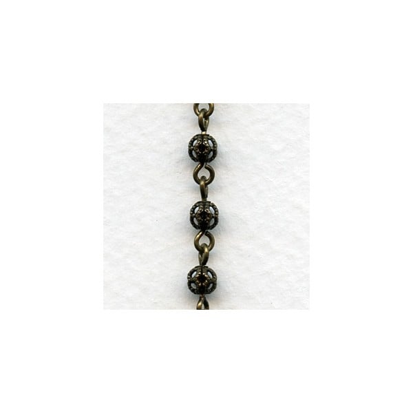 Filigree 4mm Bead Linked Chain Oxidized Brass (1 Ft)