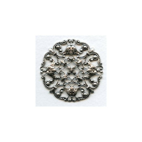 Ornately Detailed Round Filigree Stamping Oxidized Silver (1)