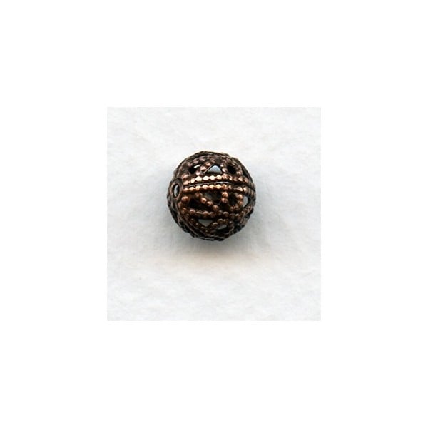 Dramatic Filigree Beads 8mm Round Oxidized Copper