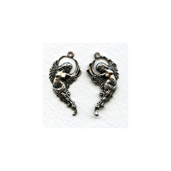 Winged Goddesses Right/Left with Loops Oxidized Silver (1 set)