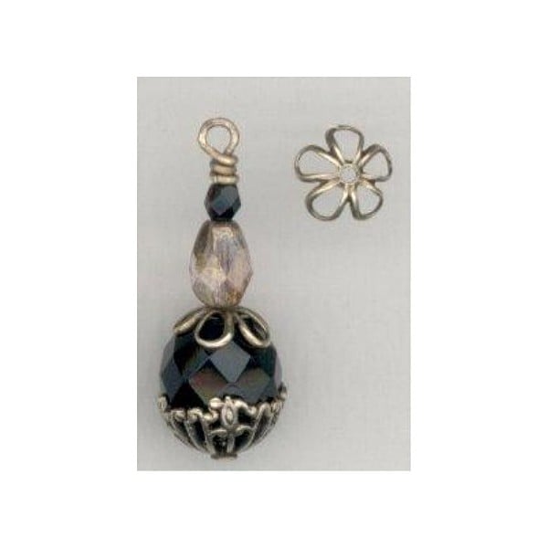 Retro Flower Power Bead Caps 7.5mm Oxidized Brass (12) - Image 2