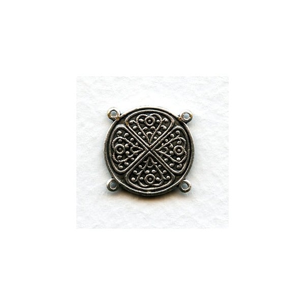 Embossed Disc 4-Way Connectors Oxidized Silver 22mm (6)