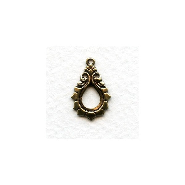 Gothic Detail Oxidized Brass Pendant Drops 19mm (6)
