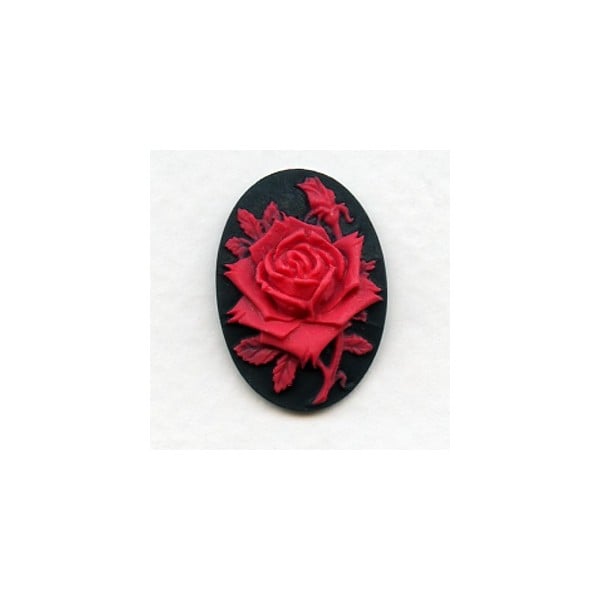 Red Rose on Black Background 25x18mm Cameos (3)
