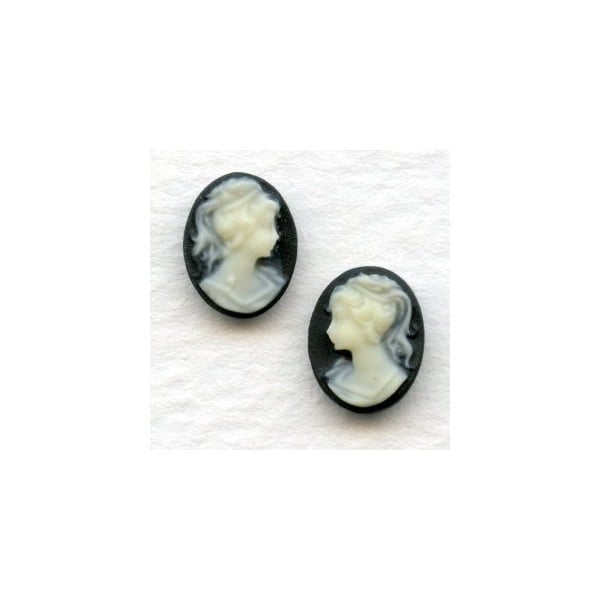 Cameos Girl in a Ponytail 10x8mm Ivory on Jet (6 sets)