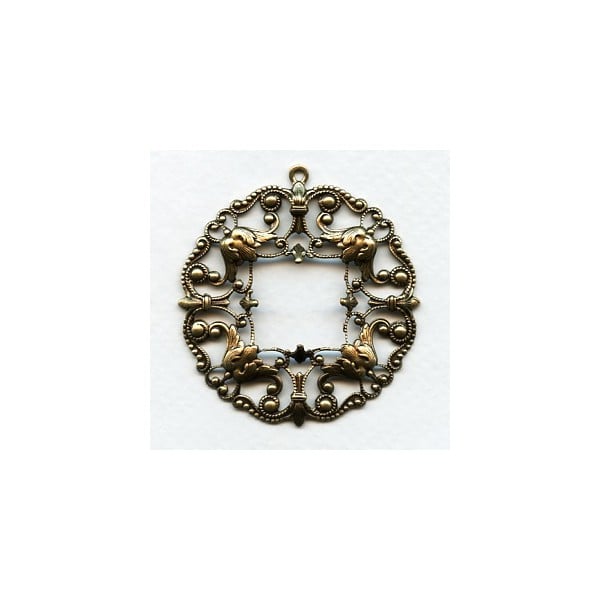 Ornately Detailed Filigree Pendant Frame Oxidized Brass (1)
